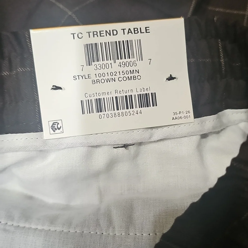 TASSO ELBA Mens Brown Adjustable Waist Drawstring Check Chino Pants S - Picture 3 of 3